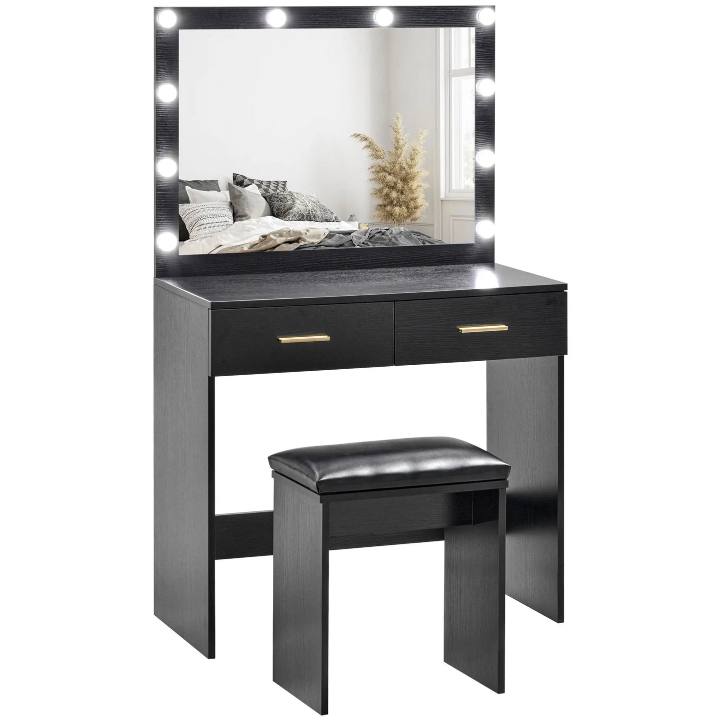 Makeup Vanity Desk Set with Stool, LED Mirror, Drawers, Black Dressing & Vanity Tables at Gallery Canada