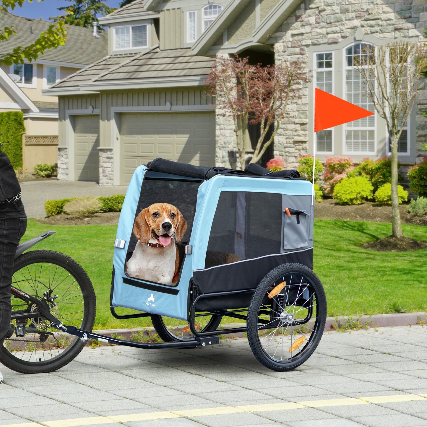 Dog Bike Trailer with Suspension System, Hitch, Pet Bicycle Trailer for Medium Dogs with 20" Wheels, Storage Pockets, Safey Leash, Reflectors, Flag, Light Blue at Gallery Canada