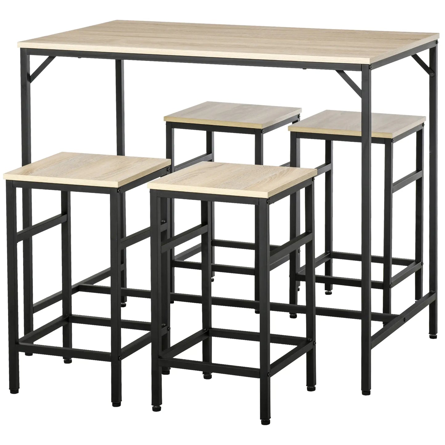5-Piece Industrial Rectangular Bar Table Set, 4 Stools, Oak Bar Sets at Gallery Canada