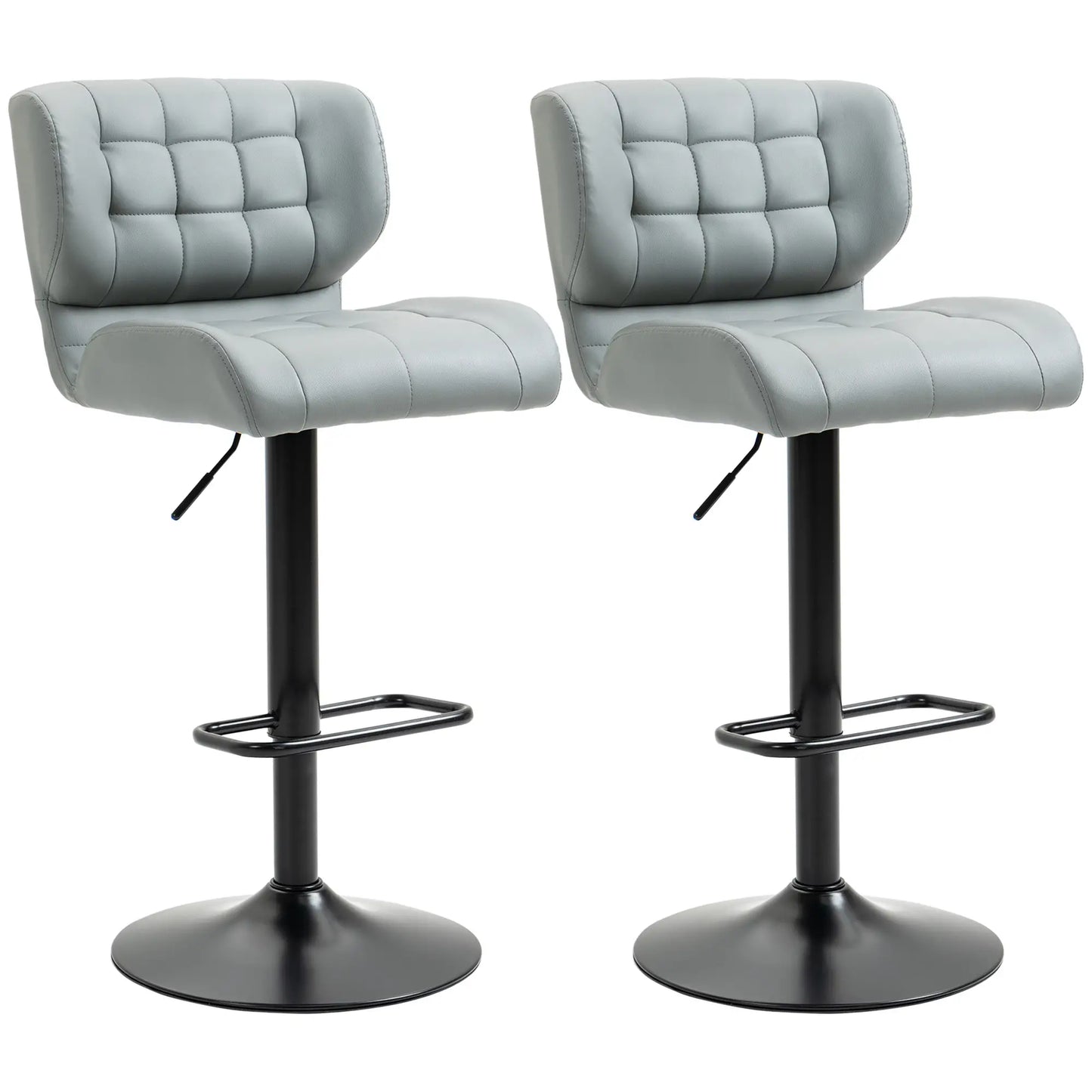 Swivel PU Leather Barstools, Set of 2, Adjustable, Footrest, Grey Bar Stools at Gallery Canada