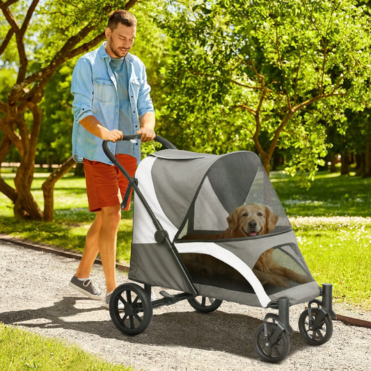 Foldable Pet Stroller For Large Dogs, Four Big Wheels, Dark Grey Dog Bike Trailers & Strollers Dark Grey at Gallery Canada