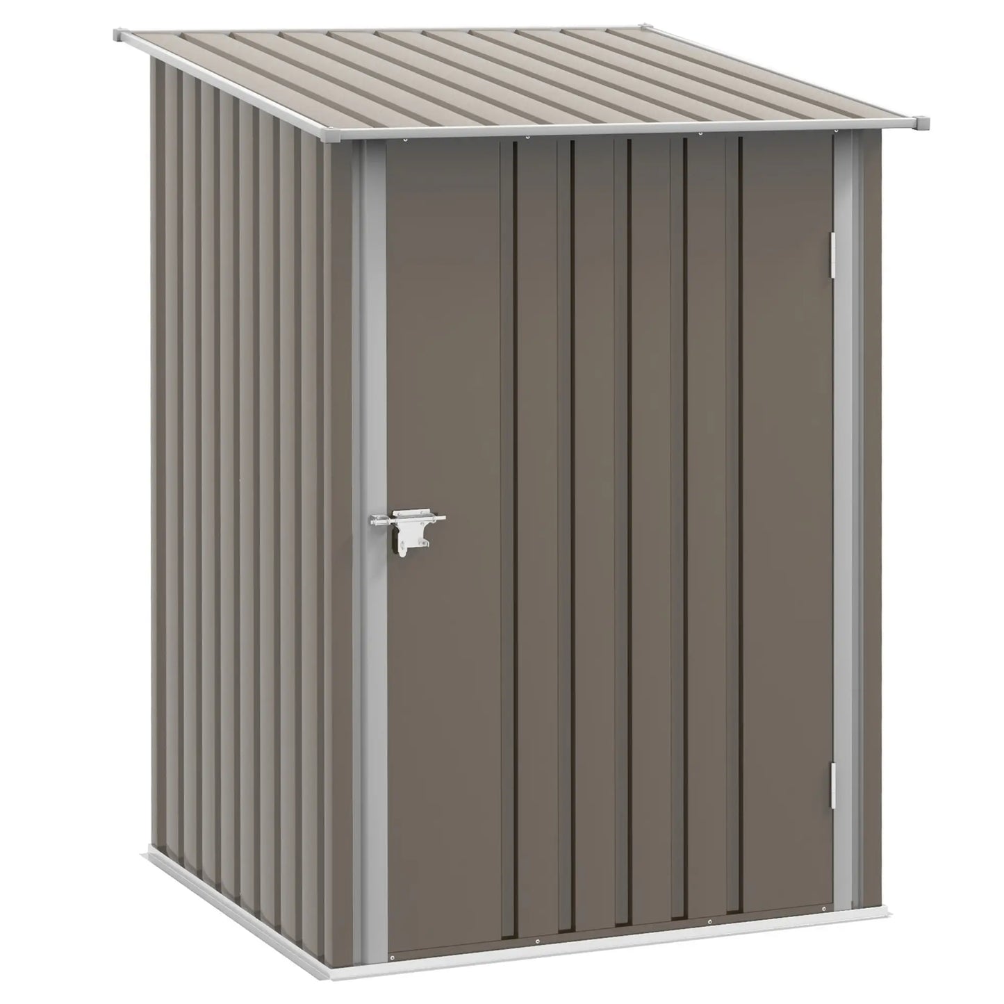 3.3' x 3.4' Outdoor Storage Shed, Galvanized Steel, Lockable Door, Brown and White