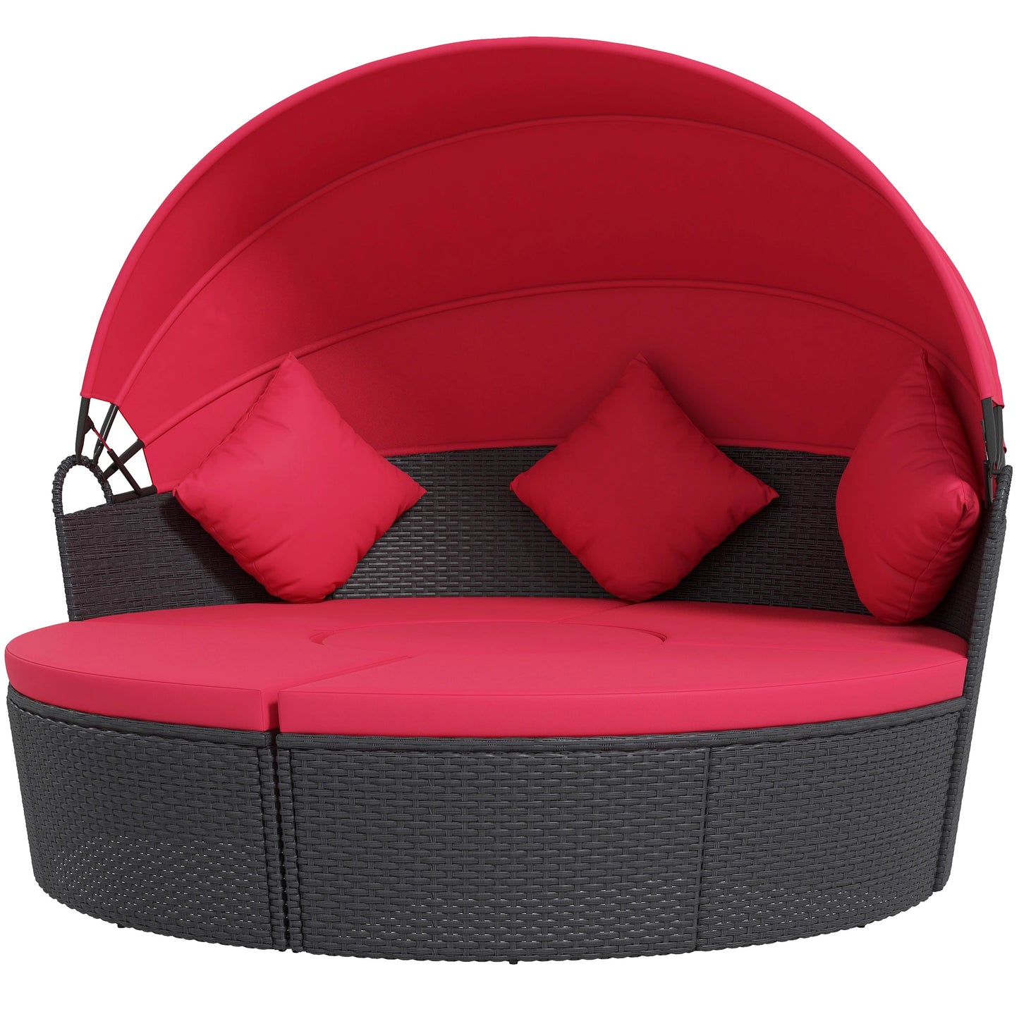 4-Piece Round Sofa Bed, Outdoor Daybed with Canopy, PE Rattan Wicker Lounge Chair Daybeds at Gallery Canada