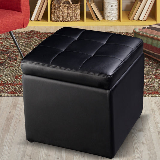 Foldable Cube Ottoman Pouffe Storage Seat, Black Ottomans Black at Gallery Canada