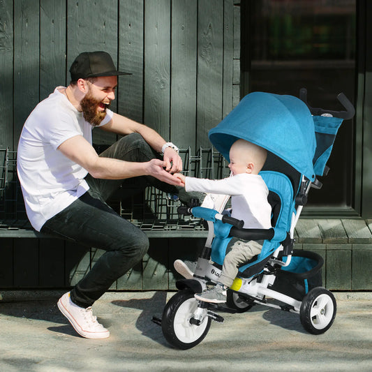 6 in 1 Tricycle for Toddlers, Parent-Push Handle, Blue Tricycles for Kids Blue and White at Gallery Canada