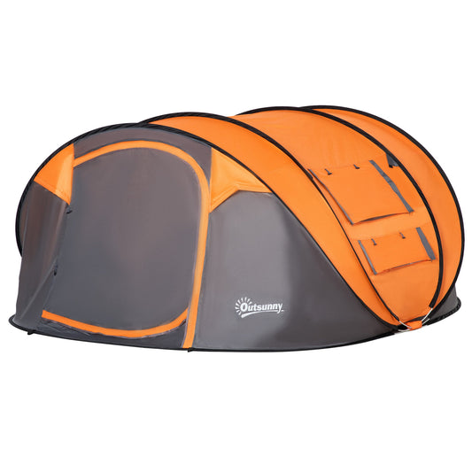 5 Person Camping Tent, Easy Pop Up Tent with Doors, Windows and Carry Bag, Automatic Setup Tent for Hiking, Orange - Gallery Canada