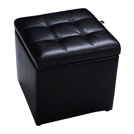 Foldable Cube Ottoman Pouffe Storage Seat, Black