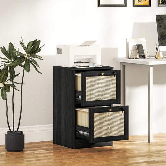 2 Drawer Filing Cabinet with Lock, Boho Style, A4 Letter Size, Black Office Cabinets & Cupboards Black at Gallery Canada