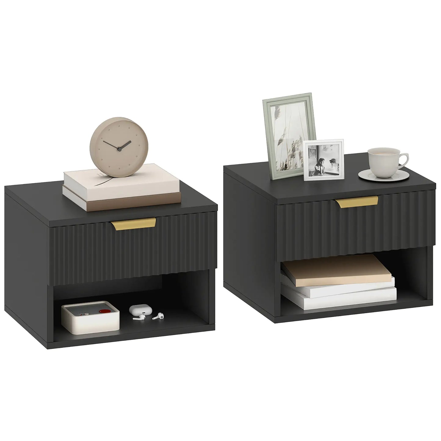 Floating Nightstands, Wall Mounted Bedside Tables Set of 2, Black Bedside Tables at Gallery Canada
