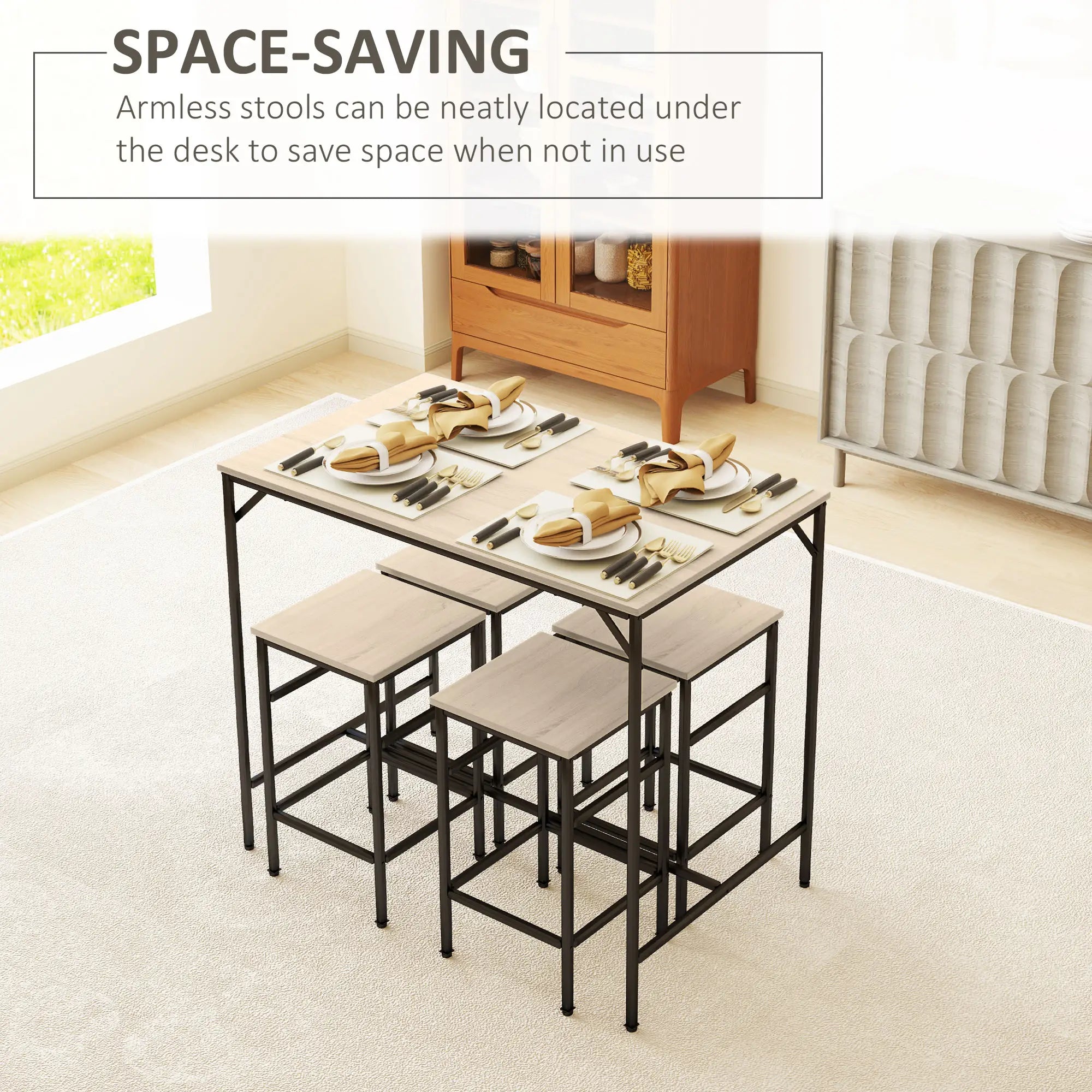 5-Piece Industrial Rectangular Bar Table Set, 4 Stools, Oak Bar Sets at Gallery Canada
