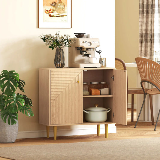 Oak Sideboard With Adjustable Shelf, 2 Doors, Gold Steel Legs, Gold