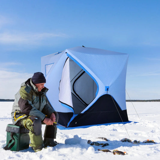 4-Person Pop-Up Ice Fishing Tent, Insulated Shelter, Ventilation Windows, Double Doors, Carry Bag, -22℉ Ice Fishing Tents Light blue, Navy at Gallery Canada