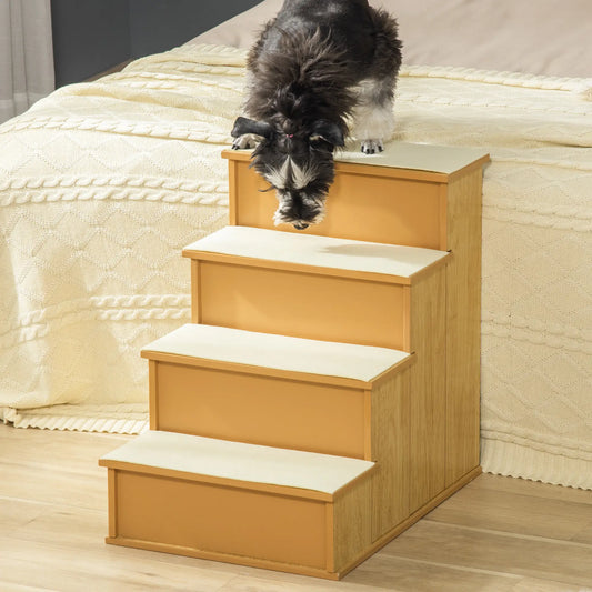 Dog Steps, Pet Stairs for Bed, Cat Ladder for Couch, Non-Slip Carpet, 15.7" x 23.2" x 21.3", Natural Wood Dog Stairs Natural at Gallery Canada