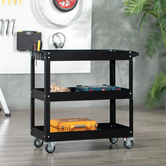3 Tier Rolling Tool Cart, 330 LBS Capacity, Heavy Duty, Black Tool Organizers Black at Gallery Canada
