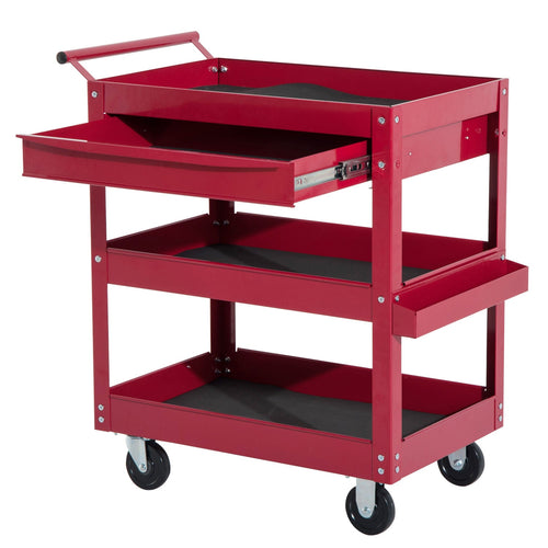 Rolling Tool Cart 3 Tray 1 Drawer Storage Chest Garage Utility Red
