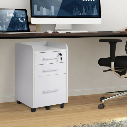 3 Drawer File Cabinet with Lock, Lockable on Wheels, Letter and A4 Size, White Office Cabinets & Cupboards White at Gallery Canada