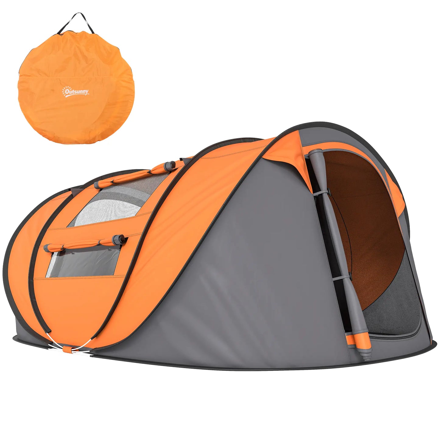 4 Person Camping Tent, Easy Pop Up, Doors, Windows, Carry Bag, Orange Camping Tents at Gallery Canada