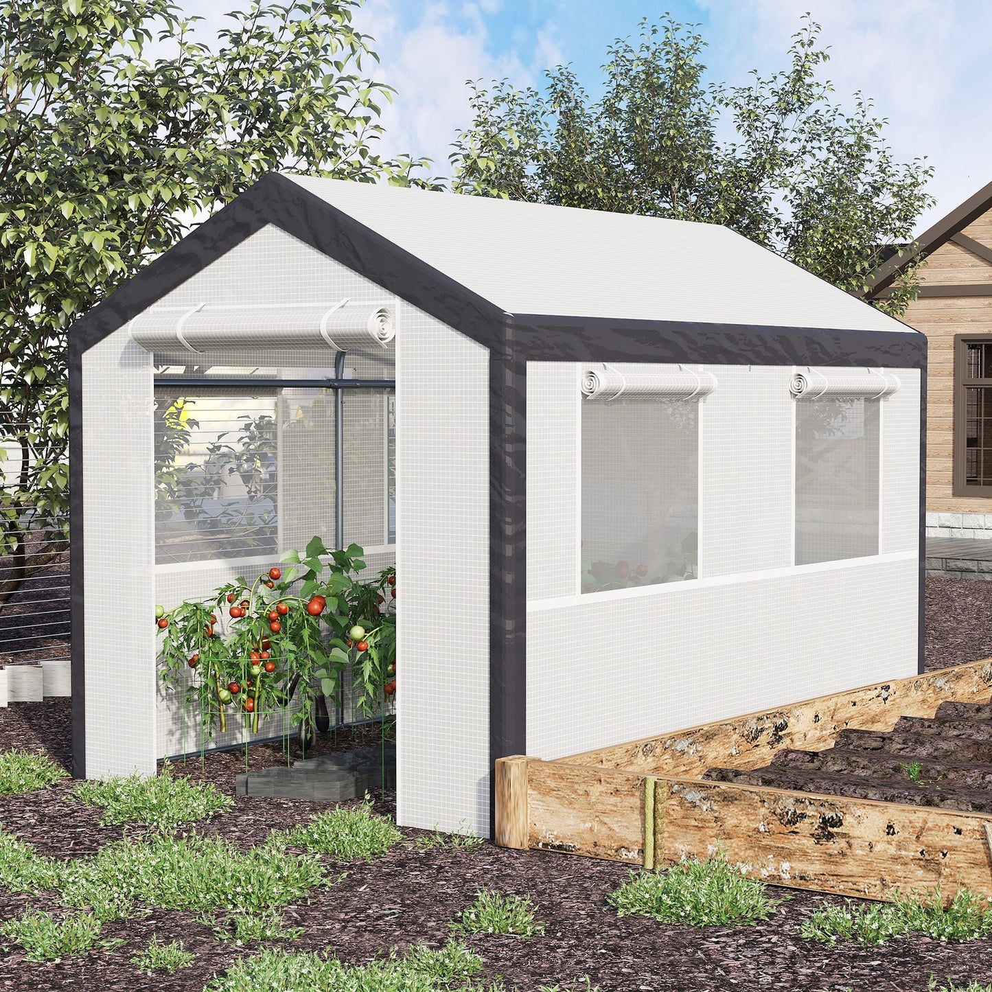 9.8'L x 6.56'W x7.2'H Heavy Duty Walk-In Greenhouse Vegetable Seed Growth Tent Outdoor Plant Growing Tunnel Warm House Flower Shed Backyard White at Gallery Canada
