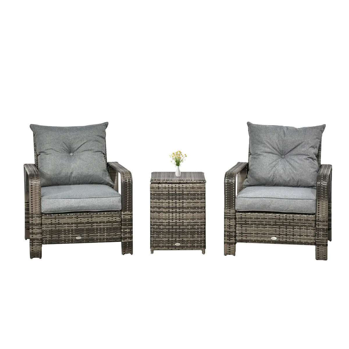 Rattan Bistro Set W/ Storage Table, Grey Bistro Sets at Gallery Canada