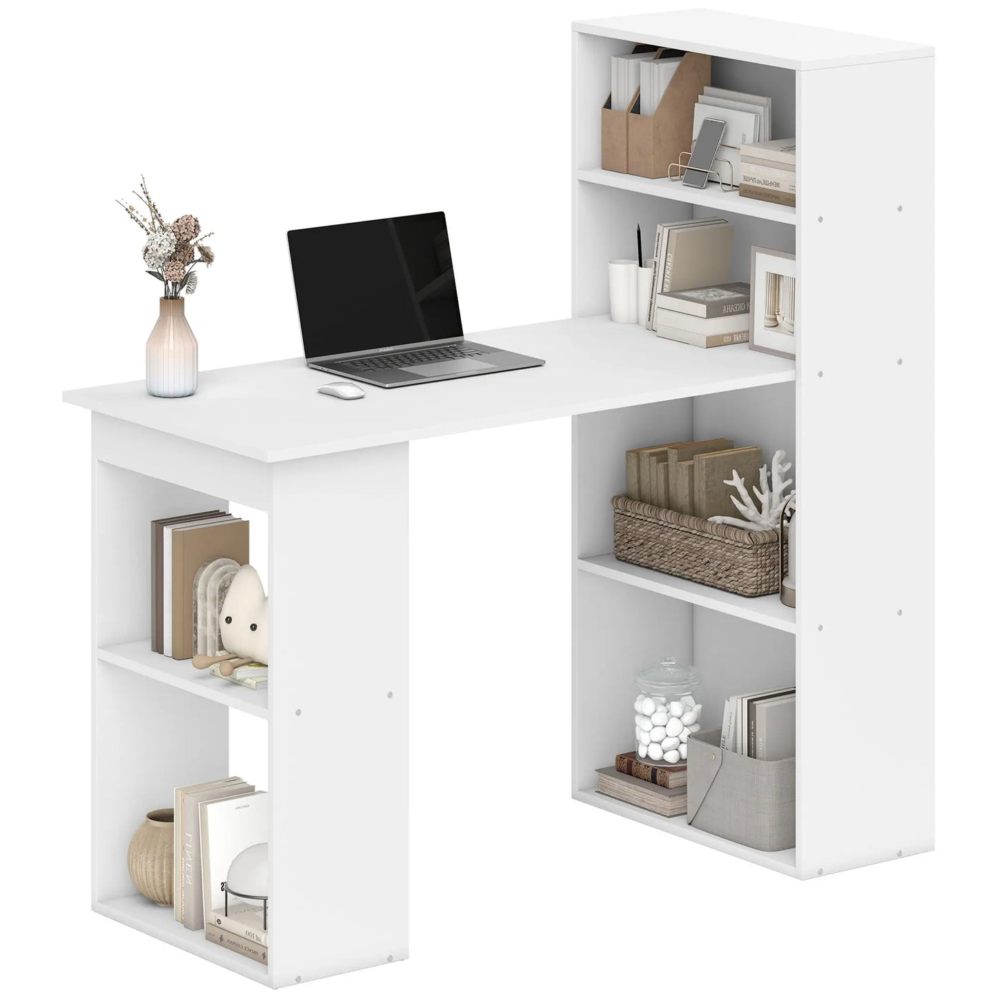 Modern Computer Desk, 47" with Storage Shelves, White Writing Desks at Gallery Canada