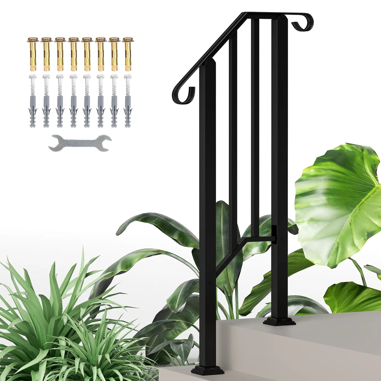 Outdoor Step Handrails, Metal Stair Railing, With Installation Kit, Black Garden Decor at Gallery Canada