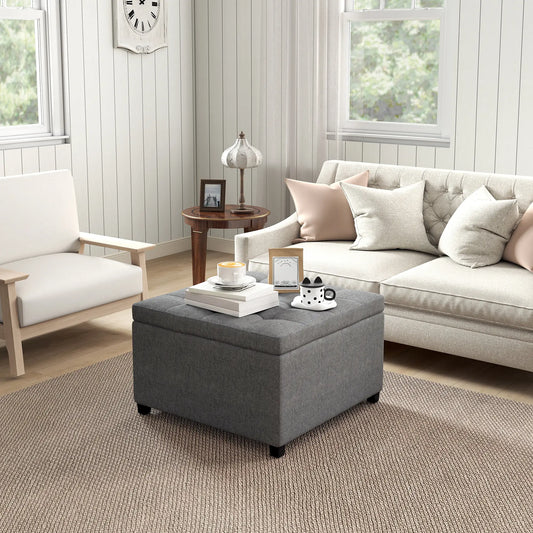 Tufted Storage Ottoman, Accent Bench Seat, Footrest Stool, Dark Grey, Dark Grey