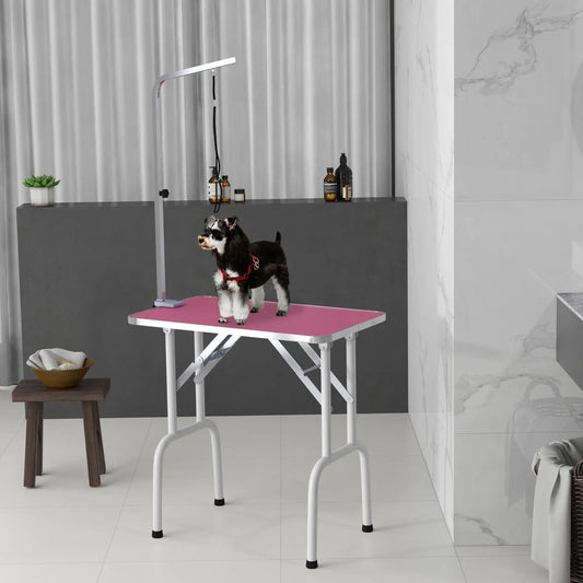 Foldable Pet Grooming Table, Adjustable Arm, Non-Slip Surface, Pink Dog Grooming Tables Pink, White at Gallery Canada