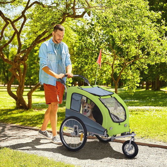 Dog Bike Trailer, 2-In-1, Suspension, Hitch, Storage Pockets, Green Dog Bike Trailers & Strollers Blue at Gallery Canada