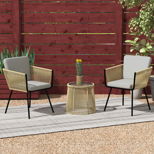 3 Piece Outdoor Patio Bistro Set, Wicker Rattan Furniture with Metal Legs for Garden, Backyard, Coffee and Light Grey Bistro Sets Coffee and Light Grey at Gallery Canada