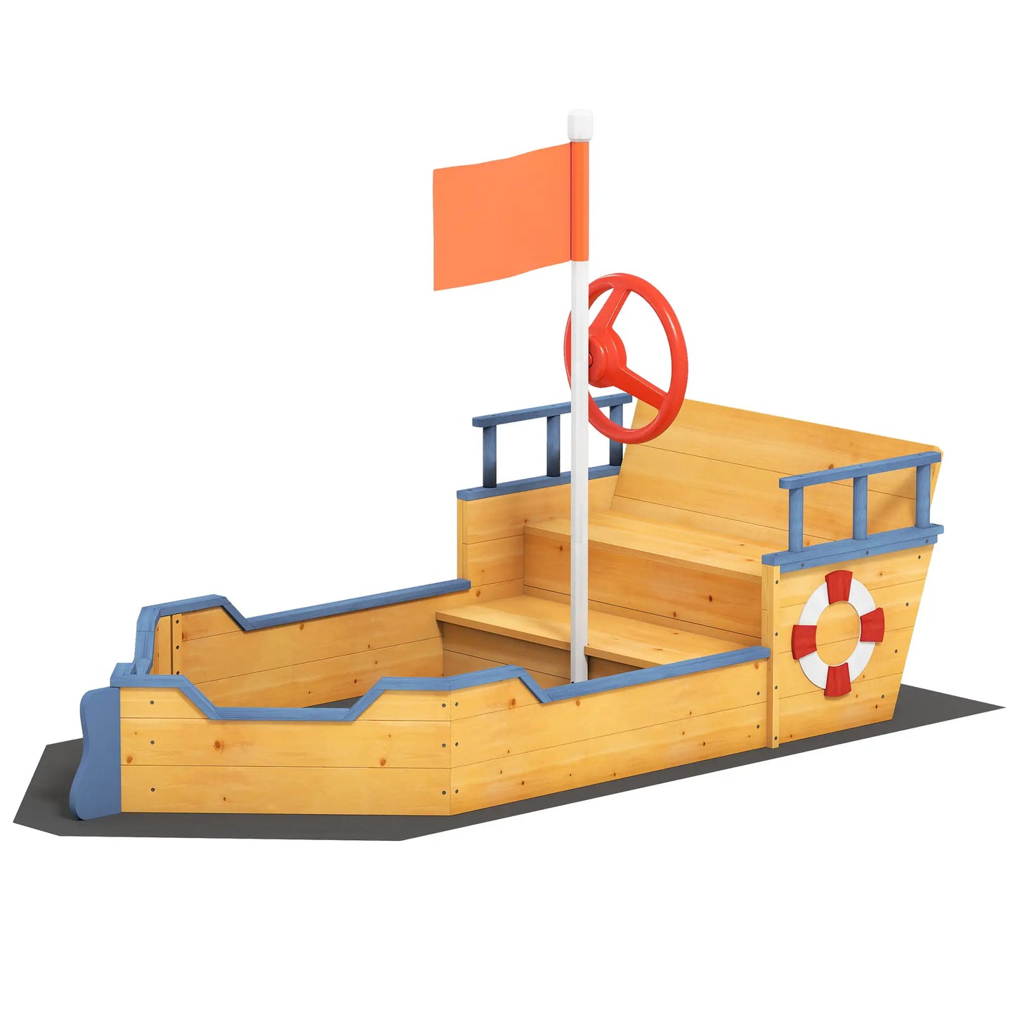 Kids Wooden Pirate Ship Sandbox, Outdoor Playset w/ Bench Seat, 3-6 Years Sandboxes & Accessories at Gallery Canada