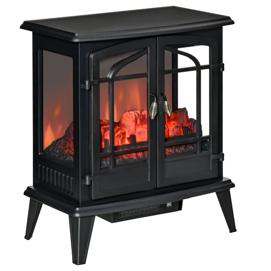 Electric Fireplace Stove, Freestanding Indoor Heater with Realistic Flame Effect, Adjustable Temperature and Overheat Protection, Black - Gallery Canada