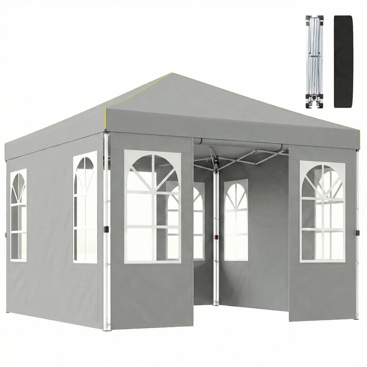 9.6 x 9.6 ft Pop Up Canopy Tent, 4 Sidewalls, UPF 50+, Light Grey