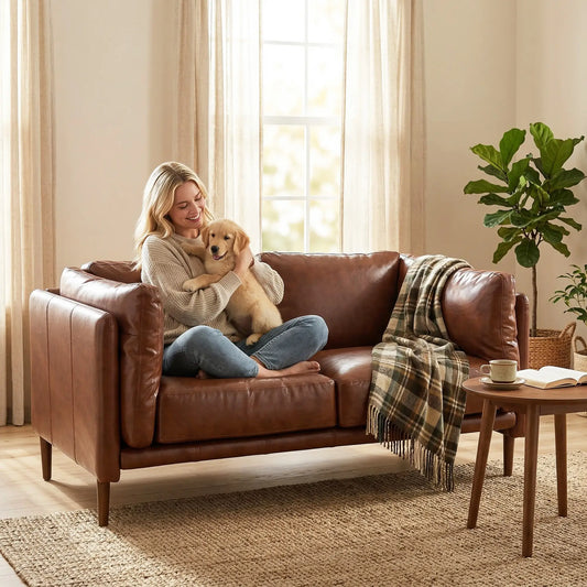 59" Loveseat Sofa, PU Leather 2 Seater with Wide Seat, Brown 2-Seater Sofas Brown at Gallery Canada