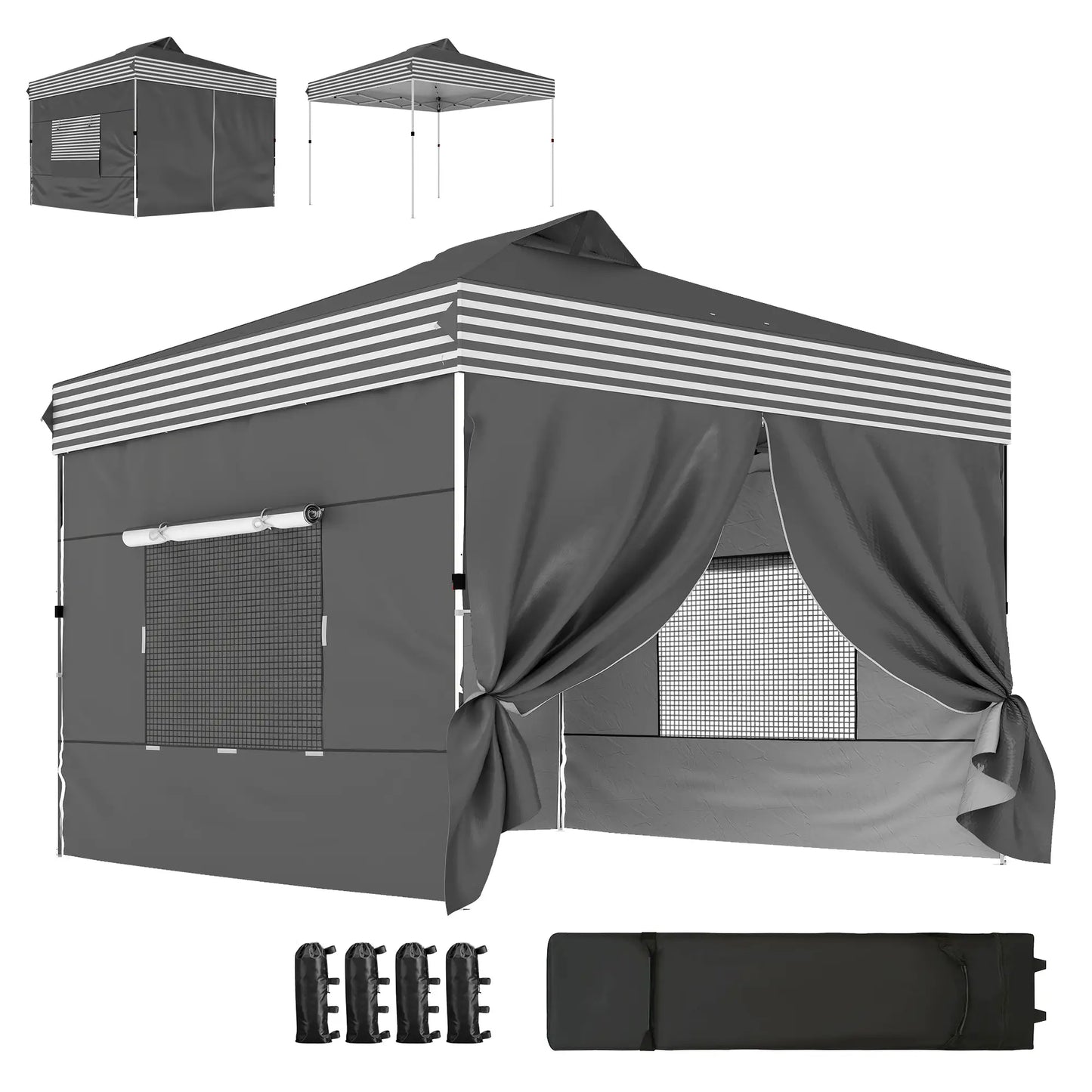 10 x 10 ft Pop Up Canopy Tent, 4 Sidewalls, UPF 50+, Wheeled Bag, Dark Grey Pop Up Canopies at Gallery Canada