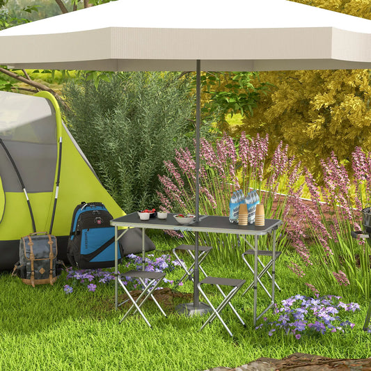 Folding Picnic Table With Chairs, 47.2" L x 23.6" W x 21.7"-27.6" H, Black Picnic Tables & Camping Chairs Black, Silver at Gallery Canada