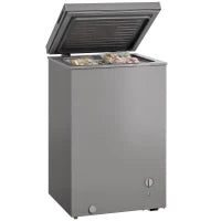 Congélateur coffre 3,5 pi³, thermostat à 7 réglages, panier en fil, gris
