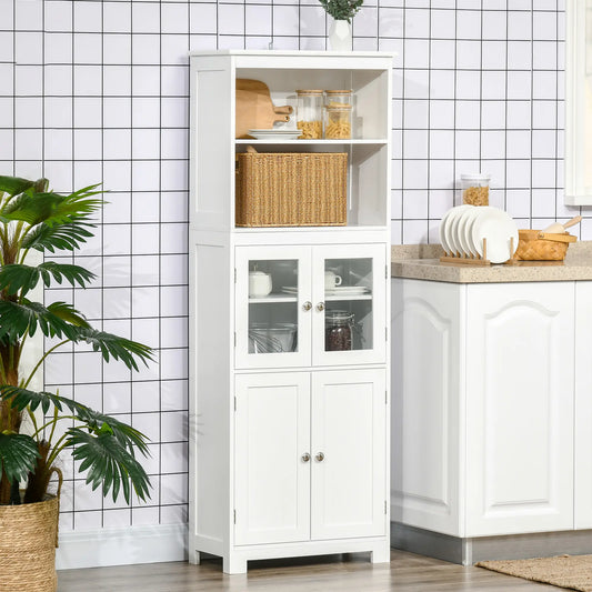 63" Small Buffet with Hutch, 4-Door Kitchen Pantry, Adjustable Shelf, White Kitchen Pantry Cabinets White at Gallery Canada