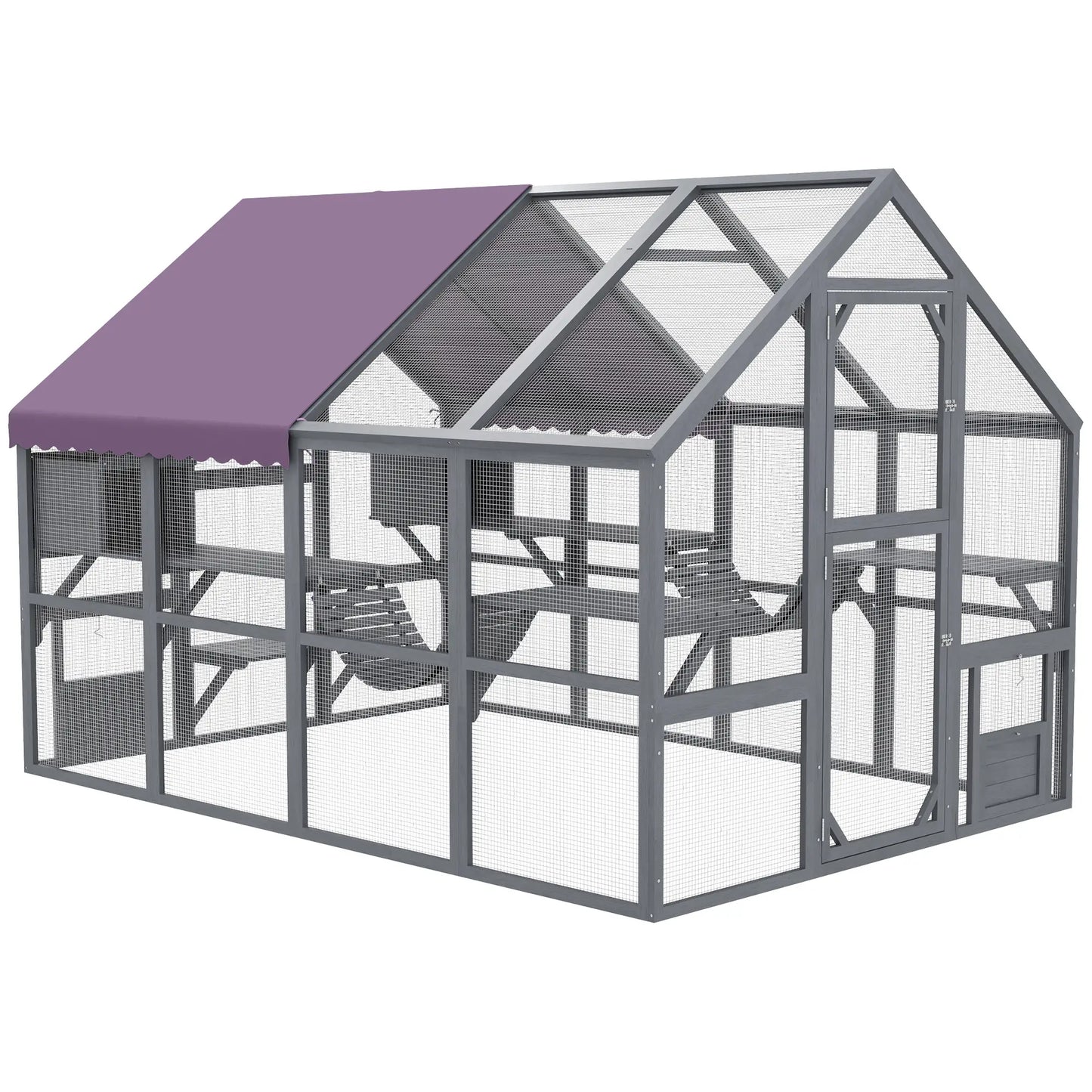 Outdoor Cat Enclosure Wooden Feral Cat House w/ Weatherproof Canopy, Bridges, Resting Boxes, Platforms, for 3-6 Cats Outdoor Cat Enclosures at Gallery Canada