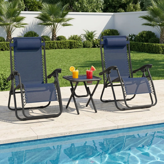 Zero Gravity Chair Set of 2, Patio Chair with Side Table, Blue Lounger Chairs Blue at Gallery Canada