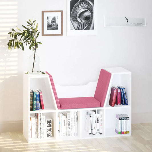 6-Cubby Bookcase with Seat Cushion, Cube Storage Shelf, Pink Small Bookshelves Pink and White at Gallery Canada
