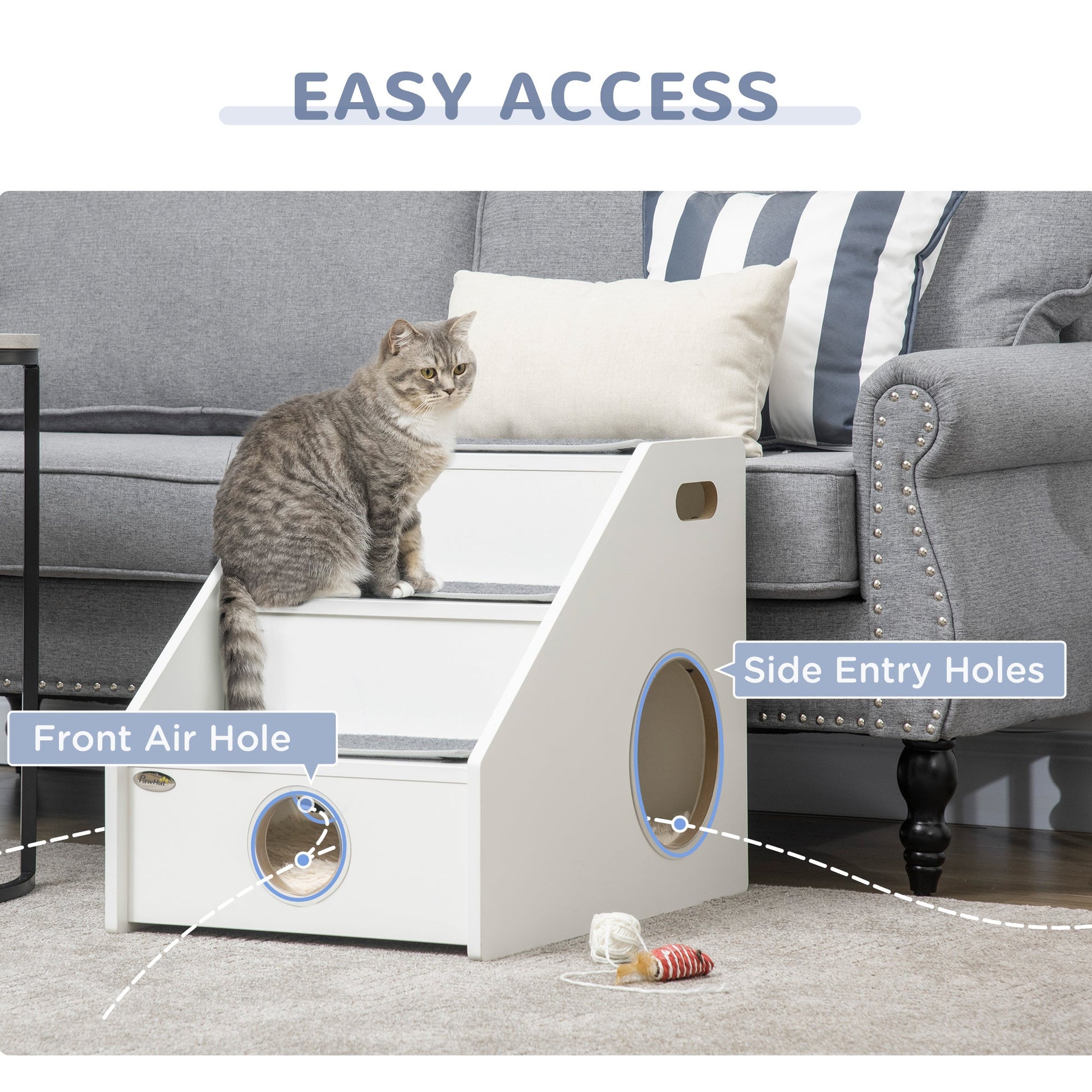 Pet Stairs for Miniature Dogs Hidden House, Cat Steps for Couch High Bed Sofa, Portable Puppy Stairs for Climbing with Handles, Non-Slip Carpet, Side Holes for Entry, White at Gallery Canada