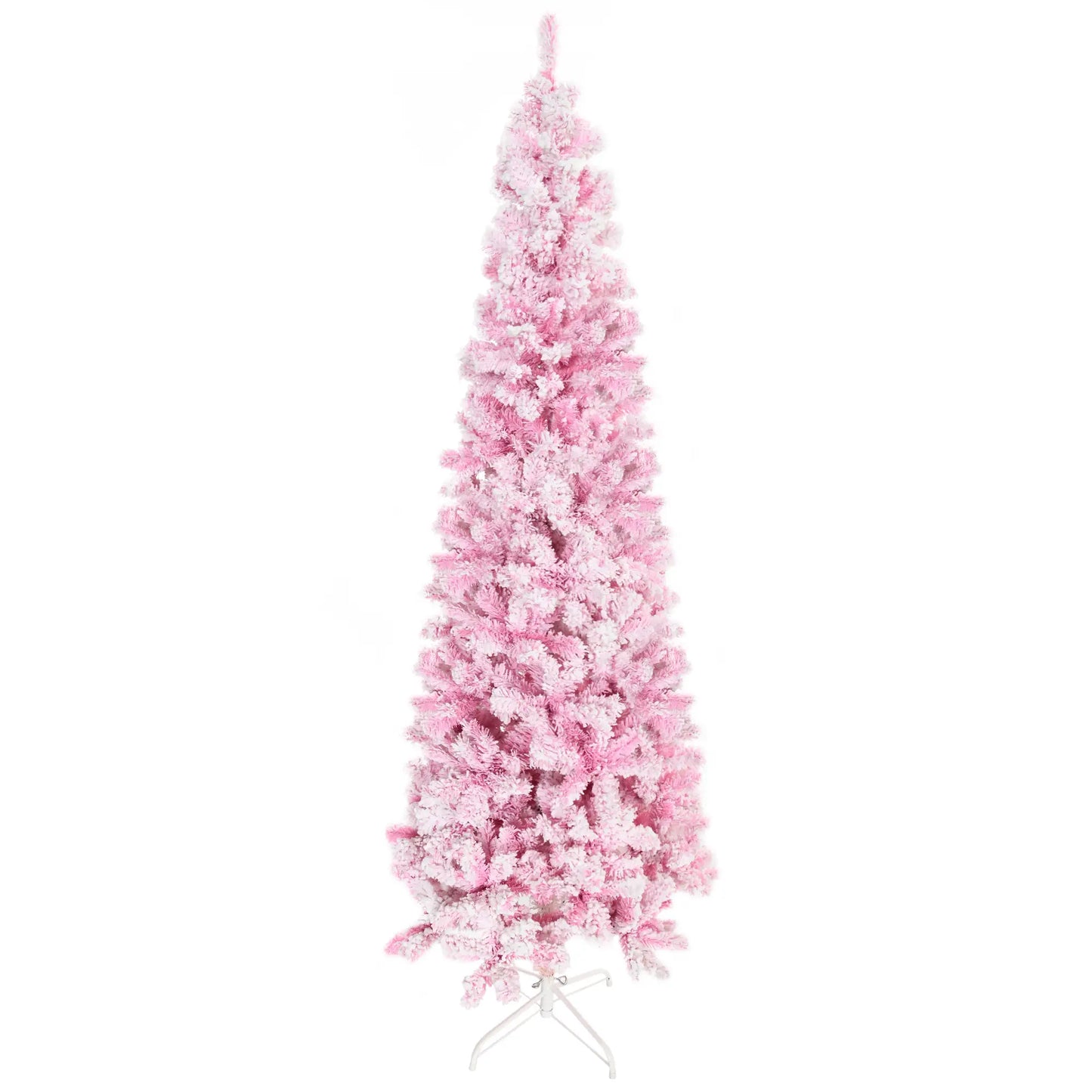 7.5 FT Snow Flocked Artificial Christmas Tree, Pencil Design, Pink Pencil Christmas Trees at Gallery Canada