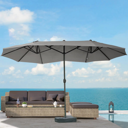 15' Outdoor Patio Umbrella, Twin Canopy Sunshade, Steel Table, Lift Crank, Dark Grey Sun Umbrellas Dark Grey at Gallery Canada