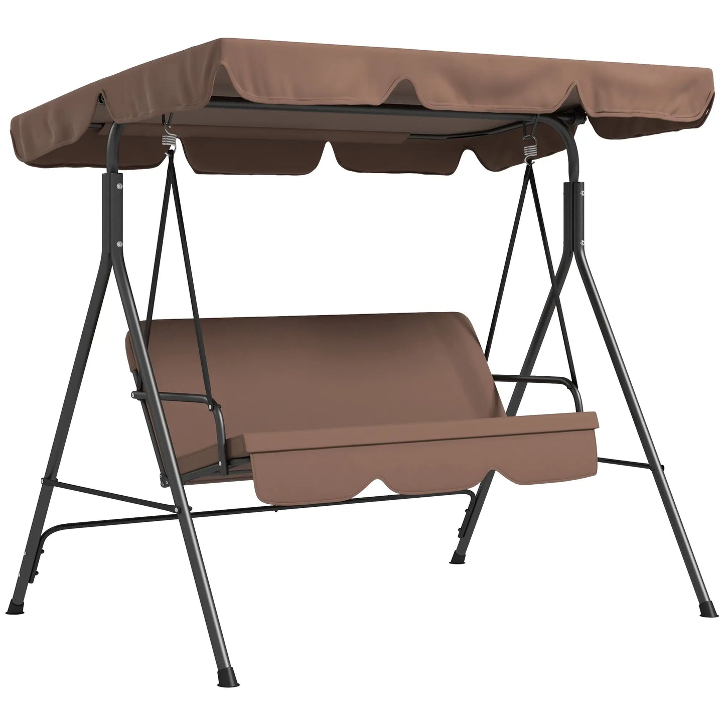 3-Seater Outdoor Porch Swing, Adjustable Canopy, Brown Patio Swings with Stand at Gallery Canada