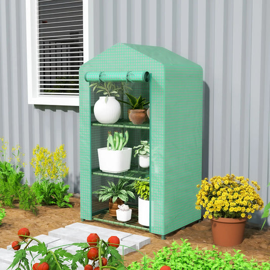 3 Tier Mini Greenhouse, Portable Flower Stand, Steel Frame, Green Greenhouses Green, Dark Green at Gallery Canada