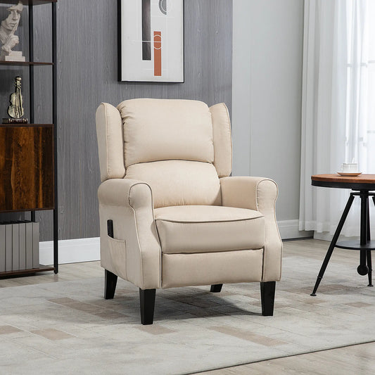 Massage Recliner Chair, Suede Wingback with Footrest, Wood Legs, Remote, Beige Single Sofas Beige at Gallery Canada