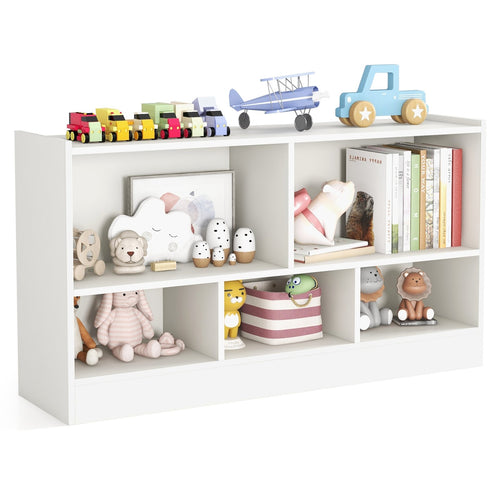 Kids 2-Shelf Bookcase 5-Cube Wood Toy Storage Cabinet Organizer, White