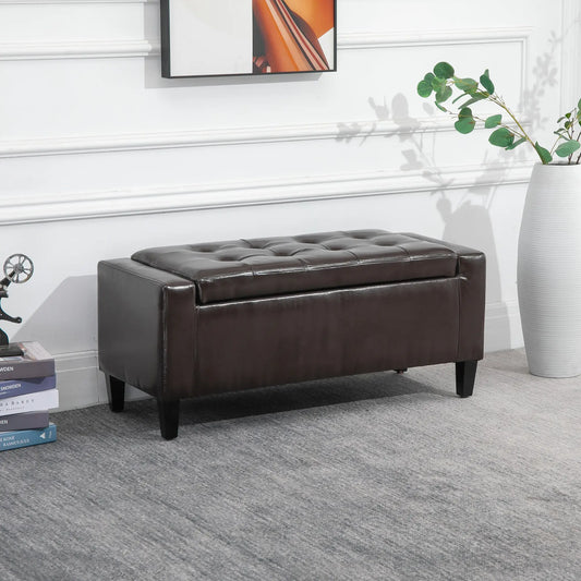 Banc coffre de rangement, cuir PU, design matelassé, marron