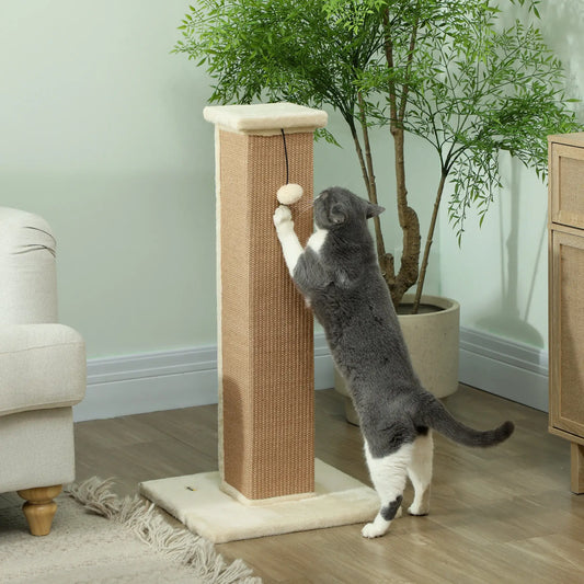 32" Tall Cat Scratching Post, Sisal Scratcher with Hanging Ball, Beige Cat Posts Beige at Gallery Canada