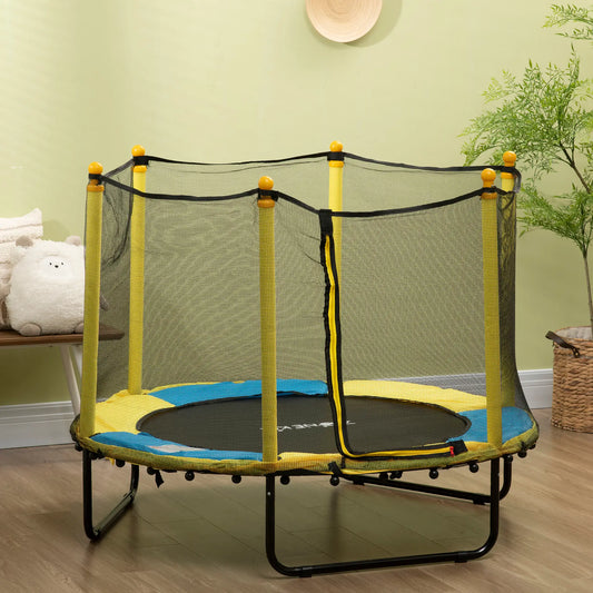 4.6FT Kids Trampoline with Enclosure Net, Indoor Outdoor, Yellow Trampolines Yellow, Black, Blue at Gallery Canada